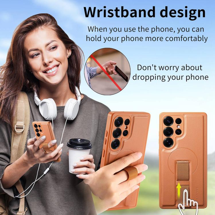 For Samsung Galaxy S25 Ultra 5G CaseNeo Finger Grip Strap MagSafe Leather Phone Case