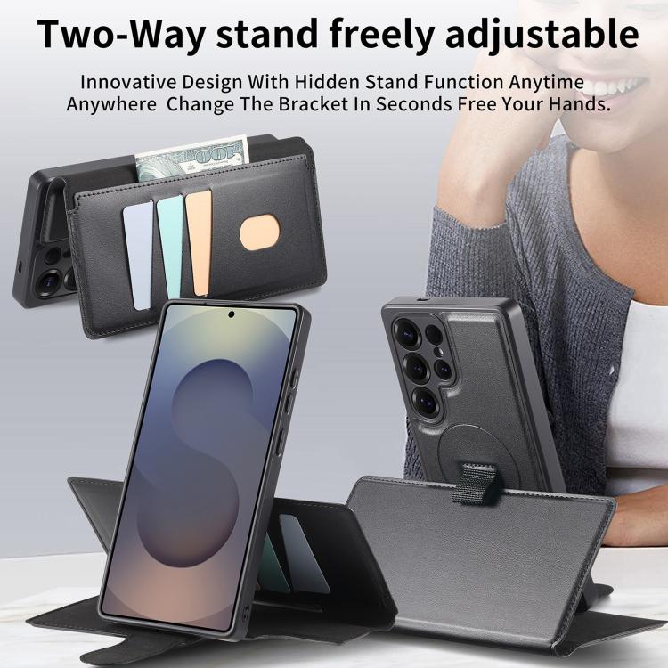 For Samsung Galaxy S25 Ultra 5G CaseNeo Finger Grip Strap MagSafe Leather Phone Case