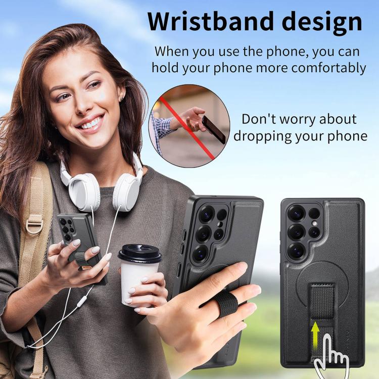For Samsung Galaxy S25 Ultra 5G CaseNeo Finger Grip Strap MagSafe Leather Phone Case