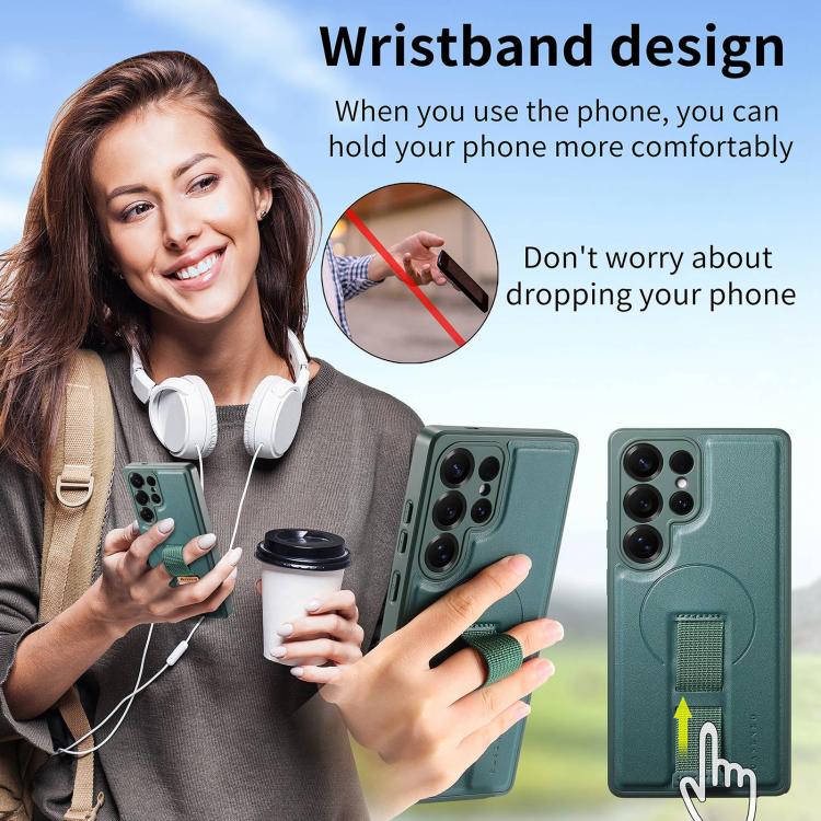 For Samsung Galaxy S25 Ultra 5G CaseNeo Finger Grip Strap MagSafe Leather Phone Case