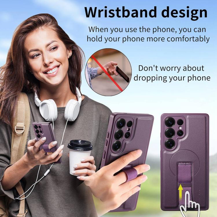 For Samsung Galaxy S25 Ultra 5G CaseNeo Finger Grip Strap MagSafe Leather Phone Case