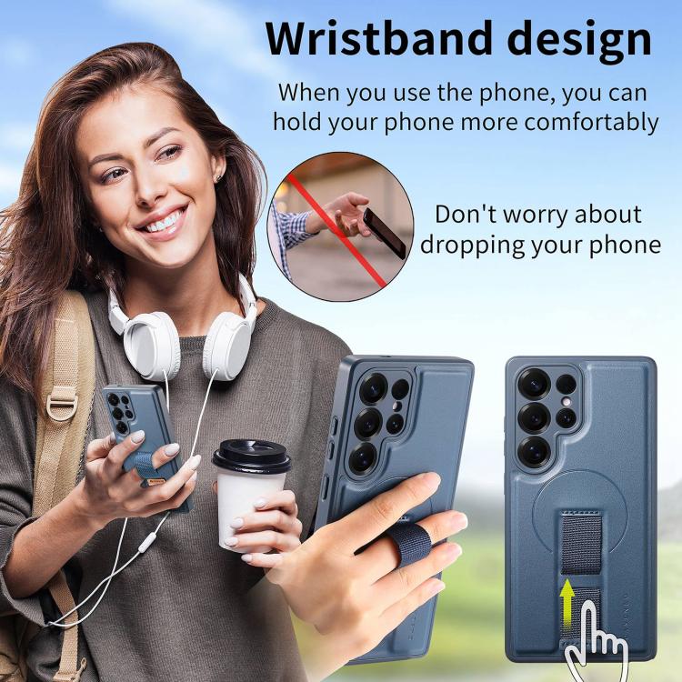 For Samsung Galaxy S25 Ultra 5G CaseNeo Finger Grip Strap MagSafe Leather Phone Case