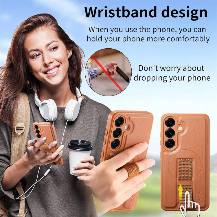 For Samsung Galaxy S25 / S24 5G CaseNeo Finger Grip Strap MagSafe Leather Phone Case