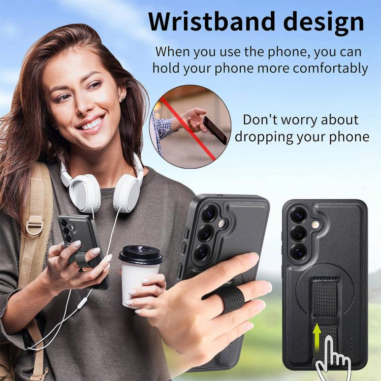 For Samsung Galaxy S25 / S24 5G CaseNeo Finger Grip Strap MagSafe Leather Phone Case
