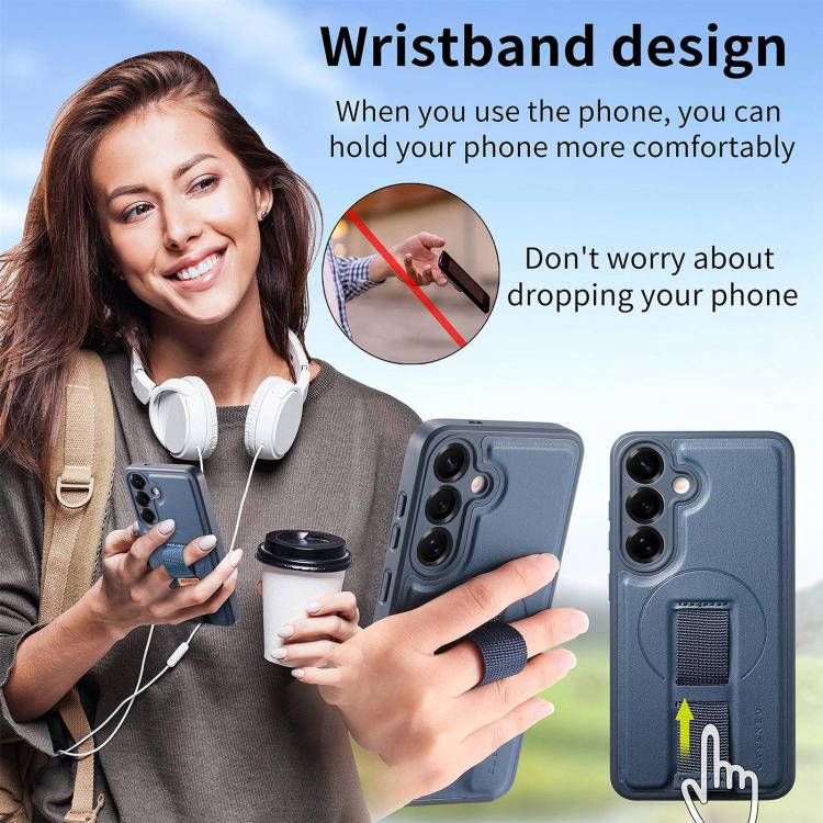 For Samsung Galaxy S25 / S24 5G CaseNeo Finger Grip Strap MagSafe Leather Phone Case
