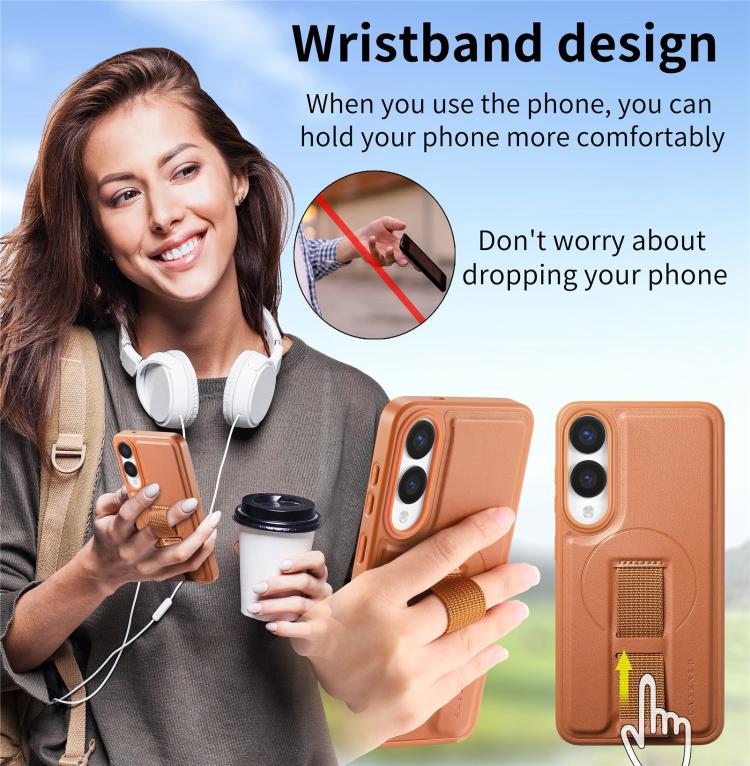 For Samsung Galaxy S25 Edge 5G CaseNeo Finger Grip Strap MagSafe Leather Phone Case