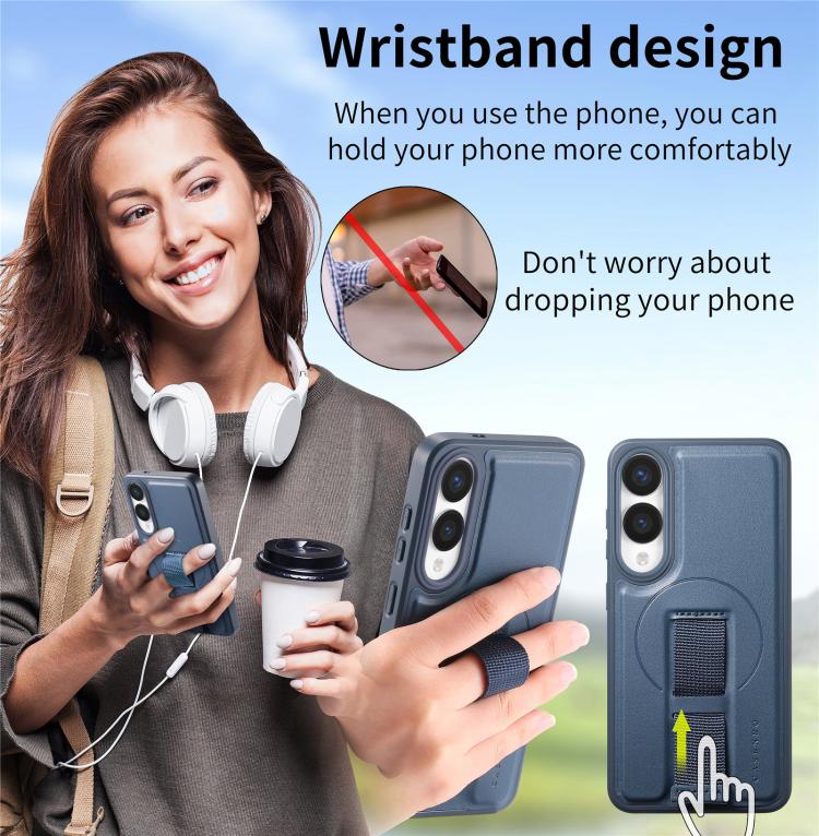 For Samsung Galaxy S25 Edge 5G CaseNeo Finger Grip Strap MagSafe Leather Phone Case