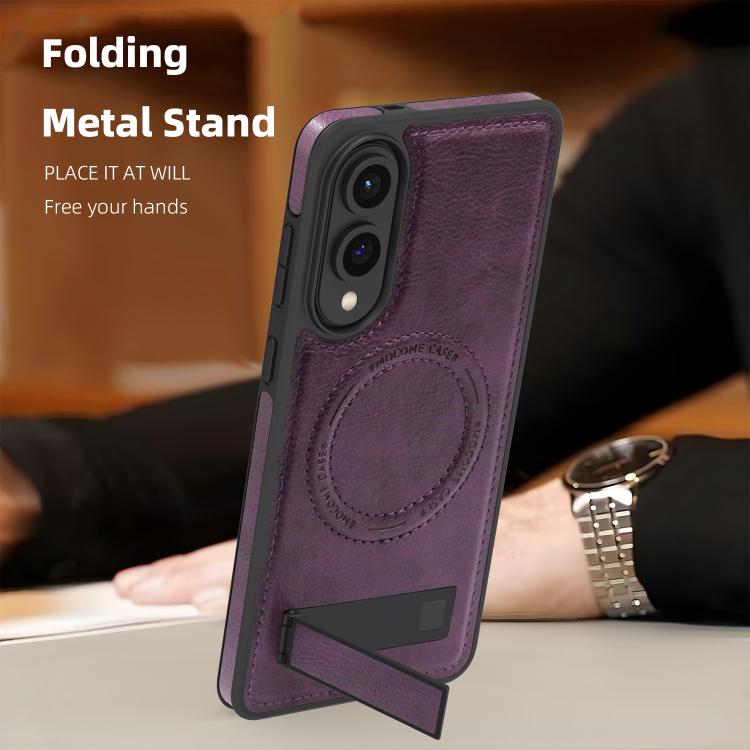 For Samsung Galaxy S25 Edge 5G Multi-function Holder MagSafe PU Phone Case