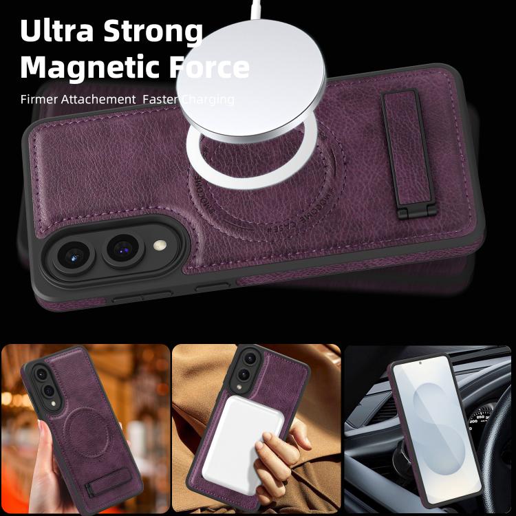For Samsung Galaxy S25 Edge 5G Multi-function Holder MagSafe PU Phone Case
