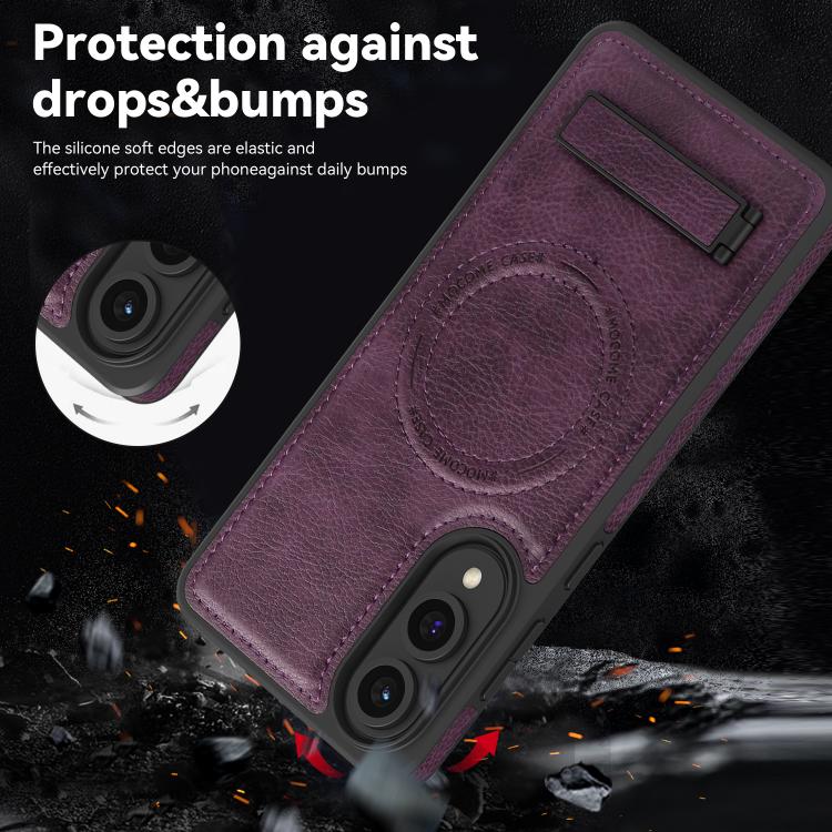 For Samsung Galaxy S25 Edge 5G Multi-function Holder MagSafe PU Phone Case