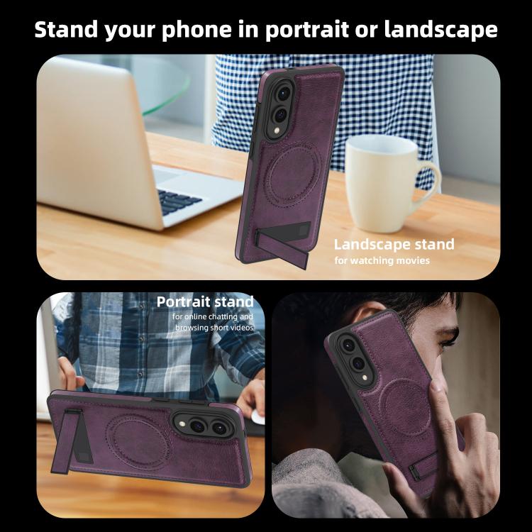For Samsung Galaxy S25 Edge 5G Multi-function Holder MagSafe PU Phone Case