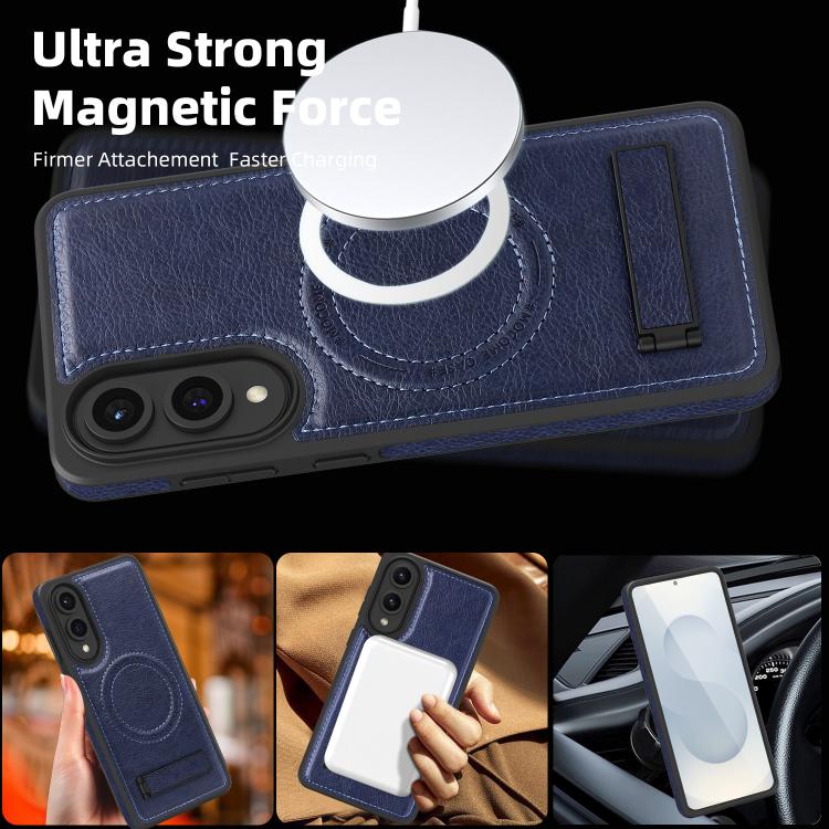 For Samsung Galaxy S25 Edge 5G Multi-function Holder MagSafe PU Phone Case