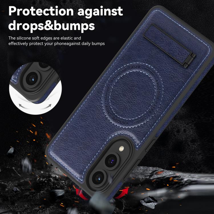 For Samsung Galaxy S25 Edge 5G Multi-function Holder MagSafe PU Phone Case
