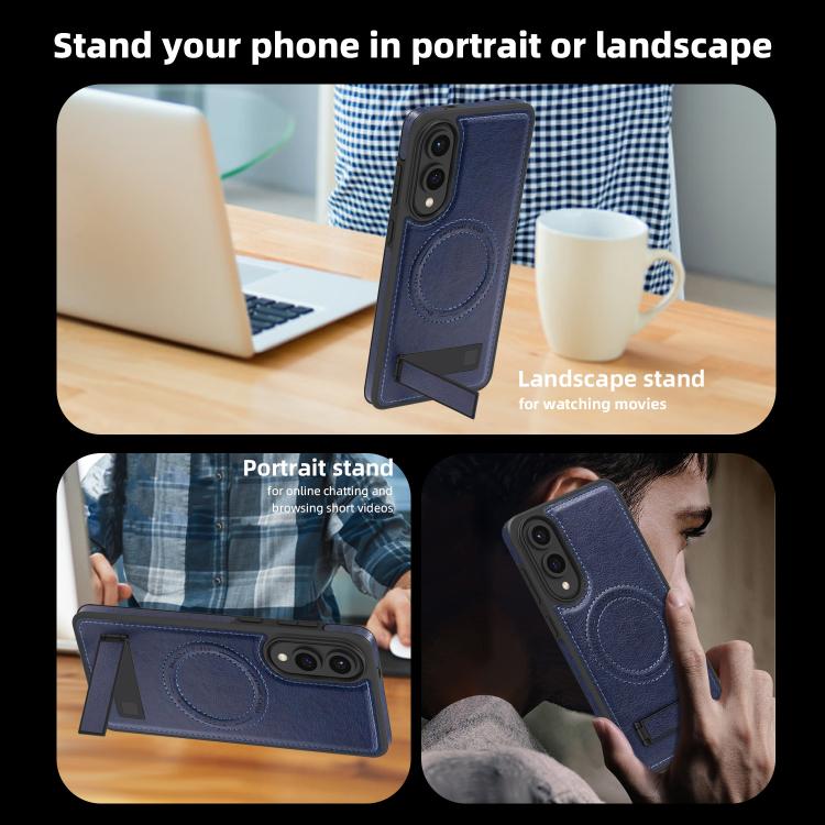 For Samsung Galaxy S25 Edge 5G Multi-function Holder MagSafe PU Phone Case