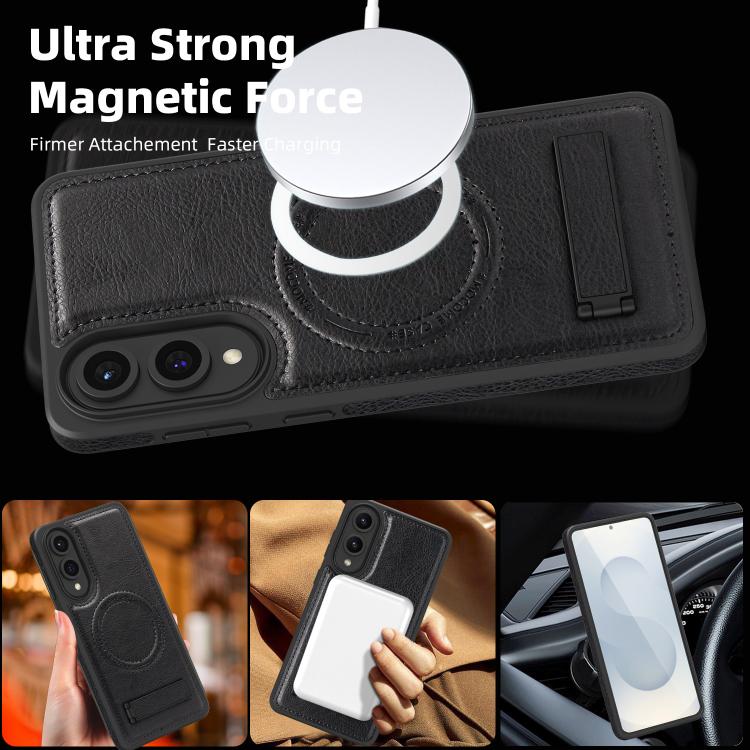 For Samsung Galaxy S25 Edge 5G Multi-function Holder MagSafe PU Phone Case