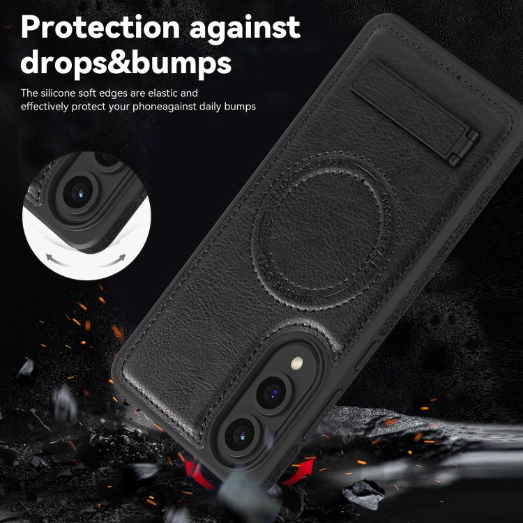 For Samsung Galaxy S25 Edge 5G Multi-function Holder MagSafe PU Phone Case