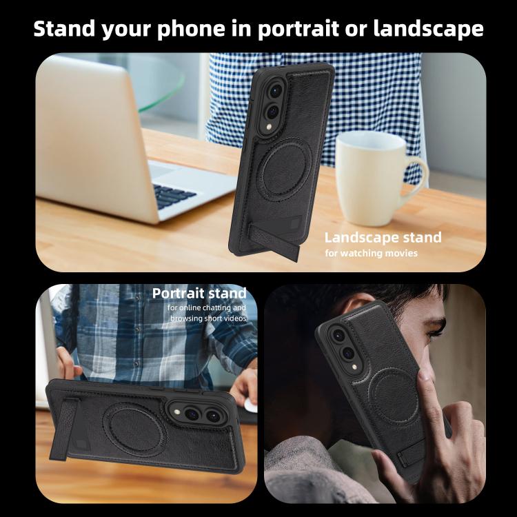 For Samsung Galaxy S25 Edge 5G Multi-function Holder MagSafe PU Phone Case