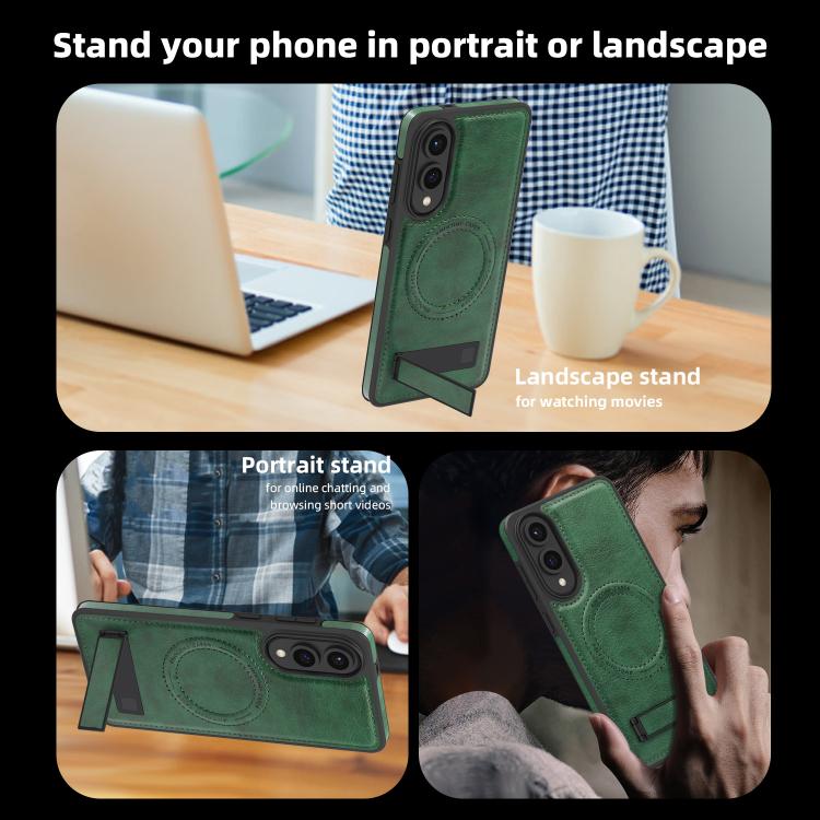For Samsung Galaxy S25 Edge 5G Multi-function Holder MagSafe PU Phone Case
