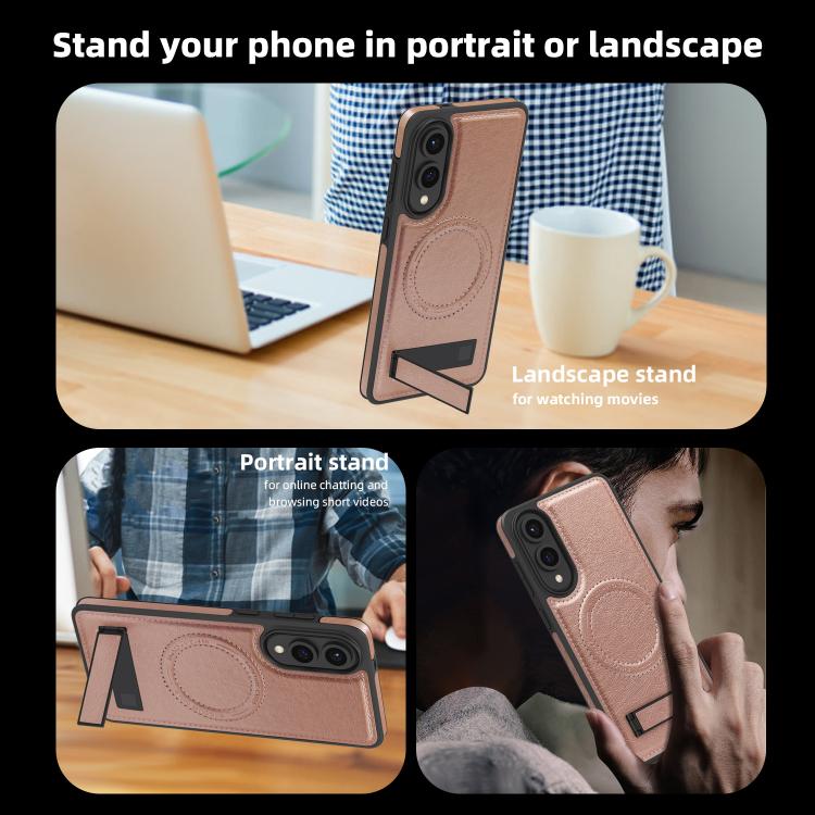 For Samsung Galaxy S25 Edge 5G Multi-function Holder MagSafe PU Phone Case