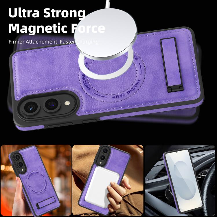 For Samsung Galaxy S25 Edge 5G Multi-function Holder MagSafe PU Phone Case