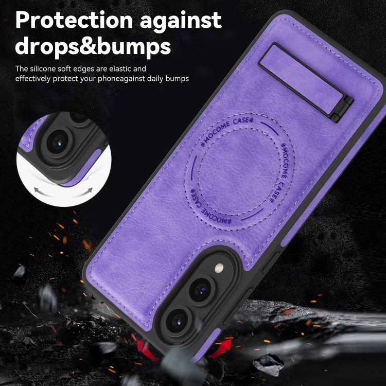 For Samsung Galaxy S25 Edge 5G Multi-function Holder MagSafe PU Phone Case