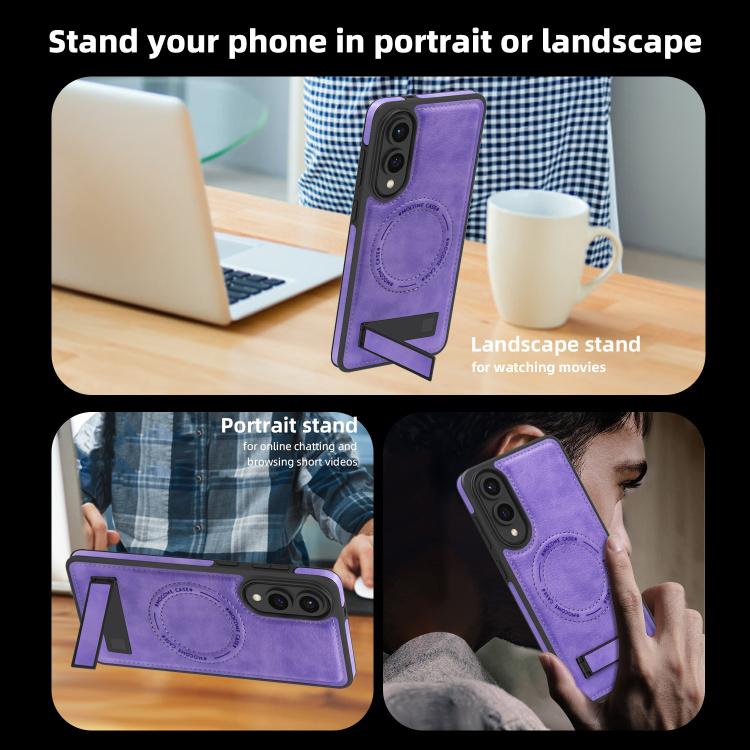 For Samsung Galaxy S25 Edge 5G Multi-function Holder MagSafe PU Phone Case