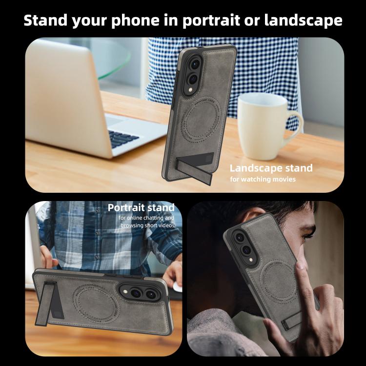 For Samsung Galaxy S25 Edge 5G Multi-function Holder MagSafe PU Phone Case