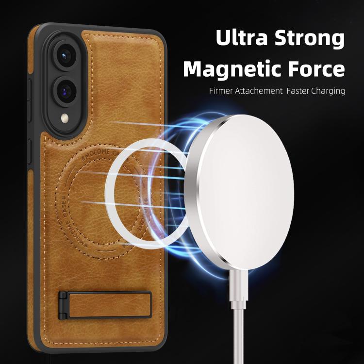 For Samsung Galaxy S25 Edge 5G Multi-function Holder MagSafe PU Phone Case