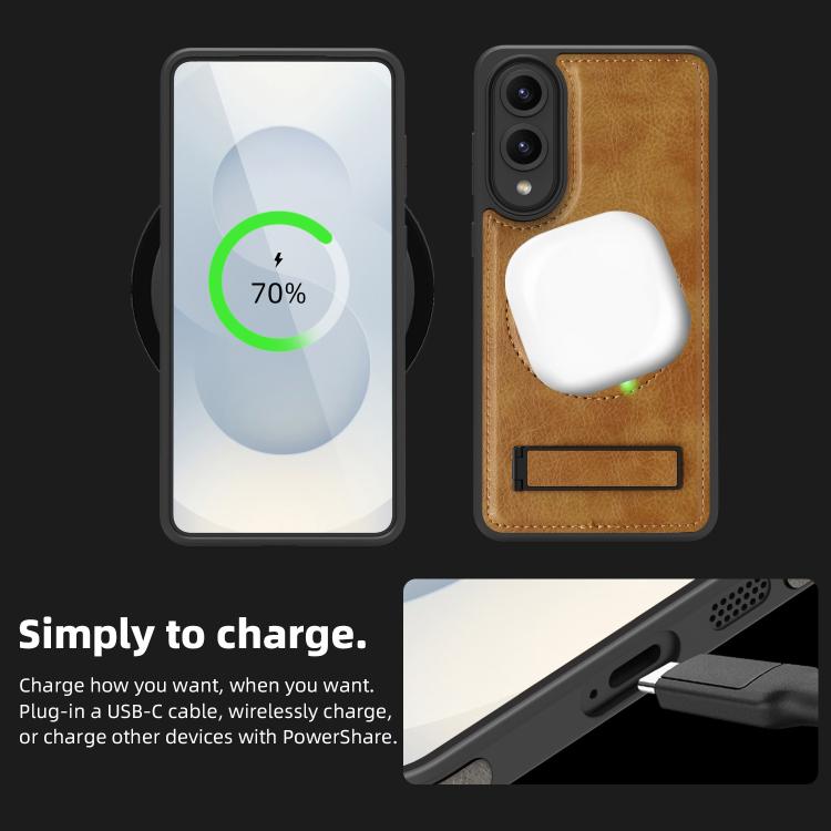 For Samsung Galaxy S25 Edge 5G Multi-function Holder MagSafe PU Phone Case