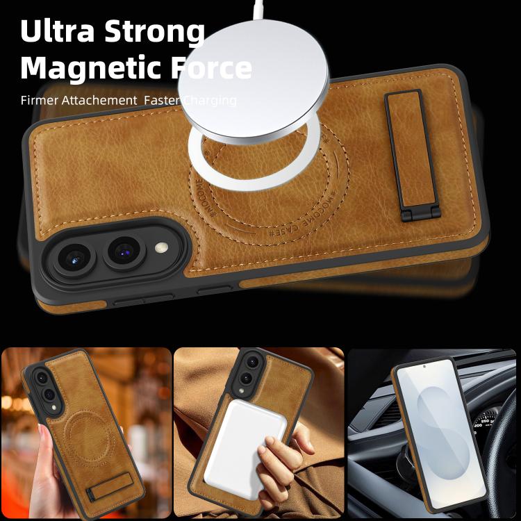 For Samsung Galaxy S25 Edge 5G Multi-function Holder MagSafe PU Phone Case