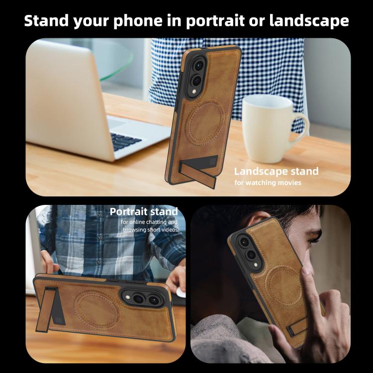 For Samsung Galaxy S25 Edge 5G Multi-function Holder MagSafe PU Phone Case