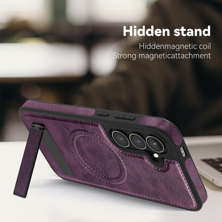 For Samsung Galaxy S25 5G Multi-function Holder MagSafe PU Phone Case
