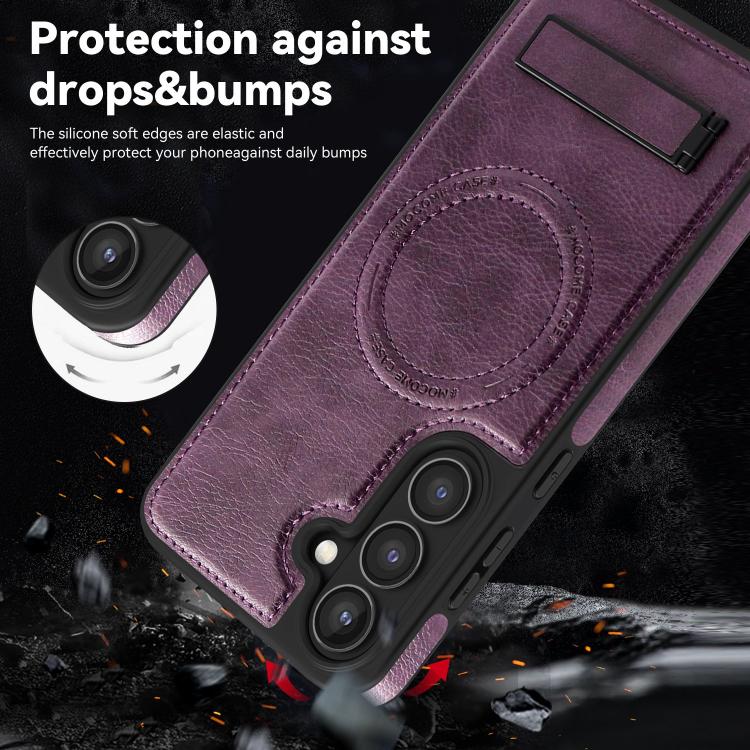 For Samsung Galaxy S25 5G Multi-function Holder MagSafe PU Phone Case