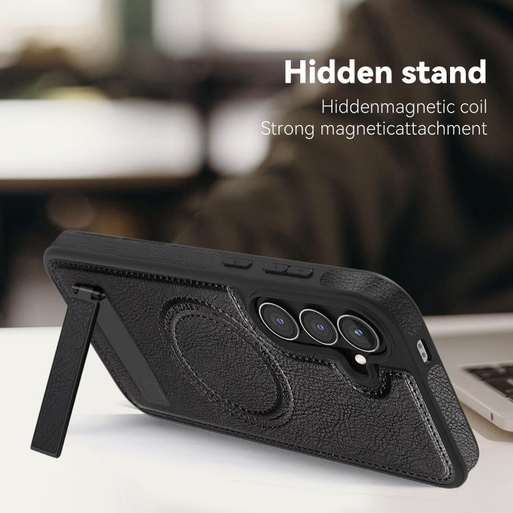 For Samsung Galaxy S25 5G Multi-function Holder MagSafe PU Phone Case