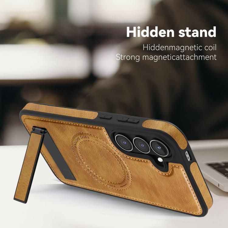 For Samsung Galaxy S25 5G Multi-function Holder MagSafe PU Phone Case
