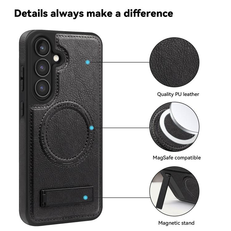 For Samsung Galaxy S25+ 5G Multi-function Holder MagSafe PU Phone Case