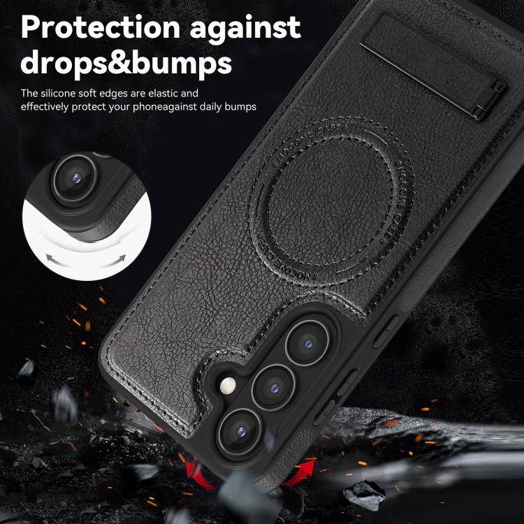 For Samsung Galaxy S25+ 5G Multi-function Holder MagSafe PU Phone Case
