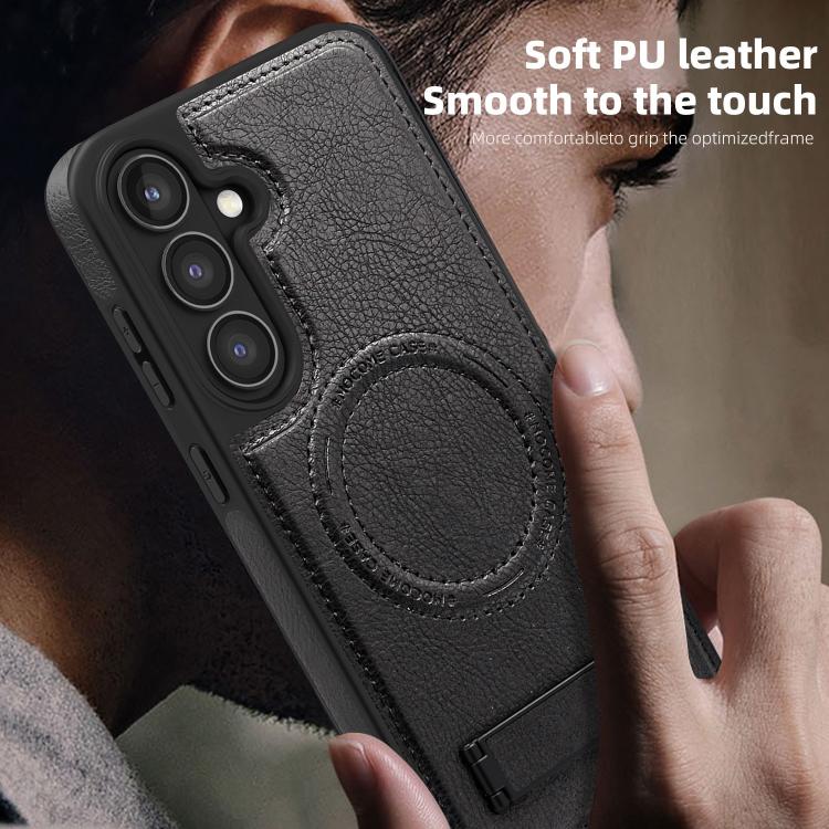 For Samsung Galaxy S25+ 5G Multi-function Holder MagSafe PU Phone Case