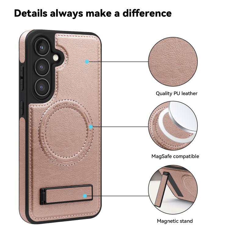For Samsung Galaxy S25+ 5G Multi-function Holder MagSafe PU Phone Case