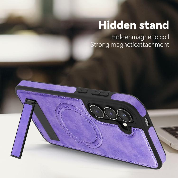 For Samsung Galaxy S25+ 5G Multi-function Holder MagSafe PU Phone Case