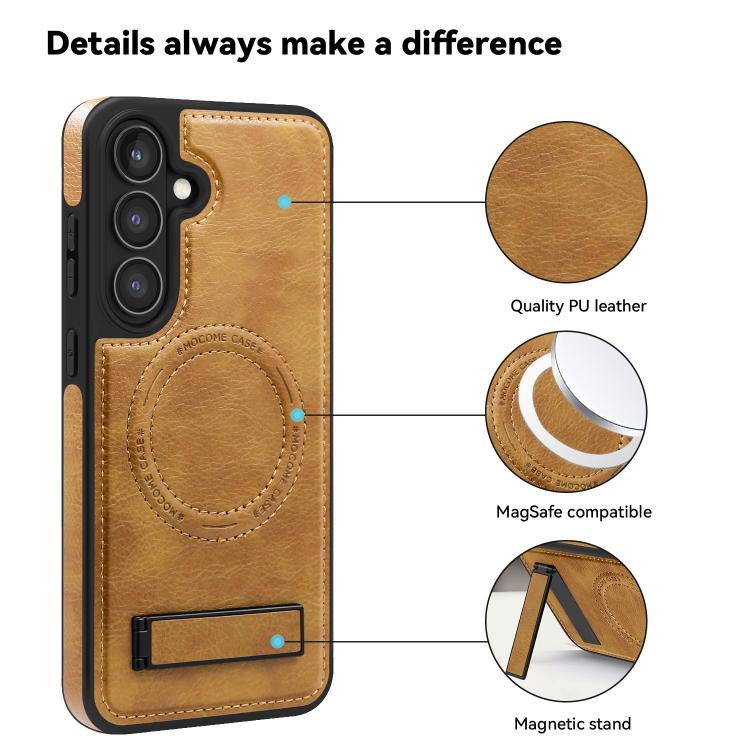 For Samsung Galaxy S25+ 5G Multi-function Holder MagSafe PU Phone Case
