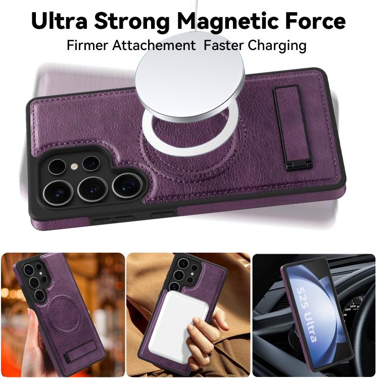 For Samsung Galaxy S25 Ultra 5G Multi-function Holder MagSafe PU Phone Case