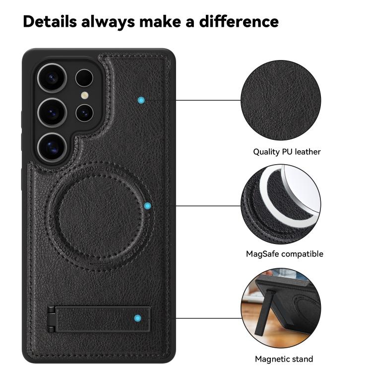For Samsung Galaxy S25 Ultra 5G Multi-function Holder MagSafe PU Phone Case