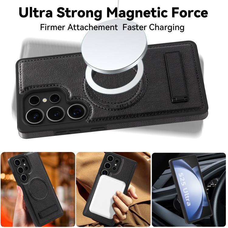 For Samsung Galaxy S25 Ultra 5G Multi-function Holder MagSafe PU Phone Case