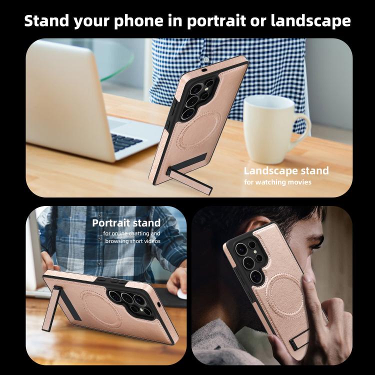 For Samsung Galaxy S25 Ultra 5G Multi-function Holder MagSafe PU Phone Case