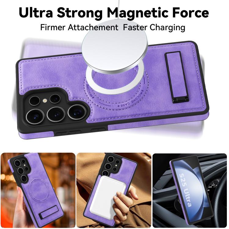 For Samsung Galaxy S25 Ultra 5G Multi-function Holder MagSafe PU Phone Case
