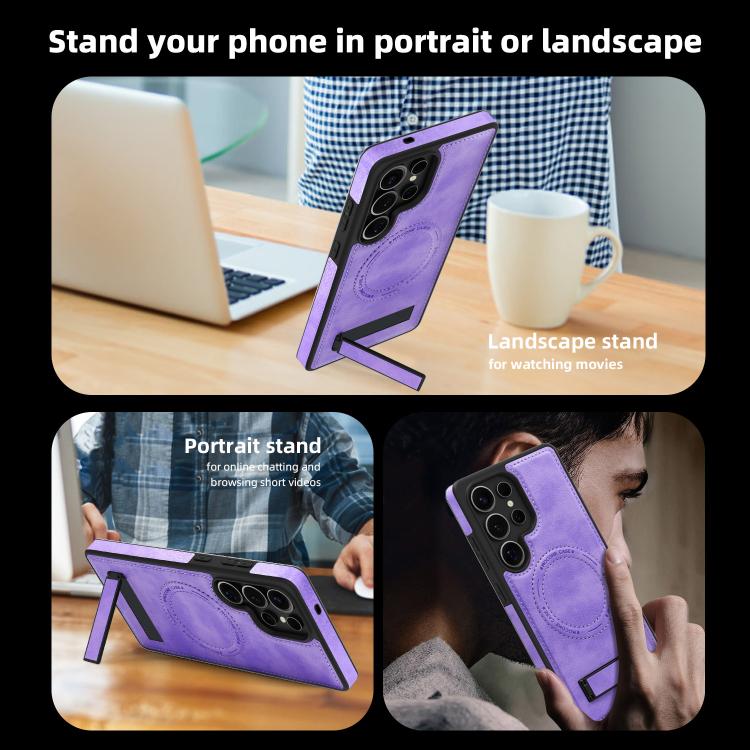 For Samsung Galaxy S25 Ultra 5G Multi-function Holder MagSafe PU Phone Case