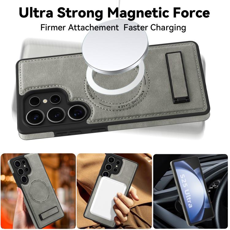 For Samsung Galaxy S25 Ultra 5G Multi-function Holder MagSafe PU Phone Case
