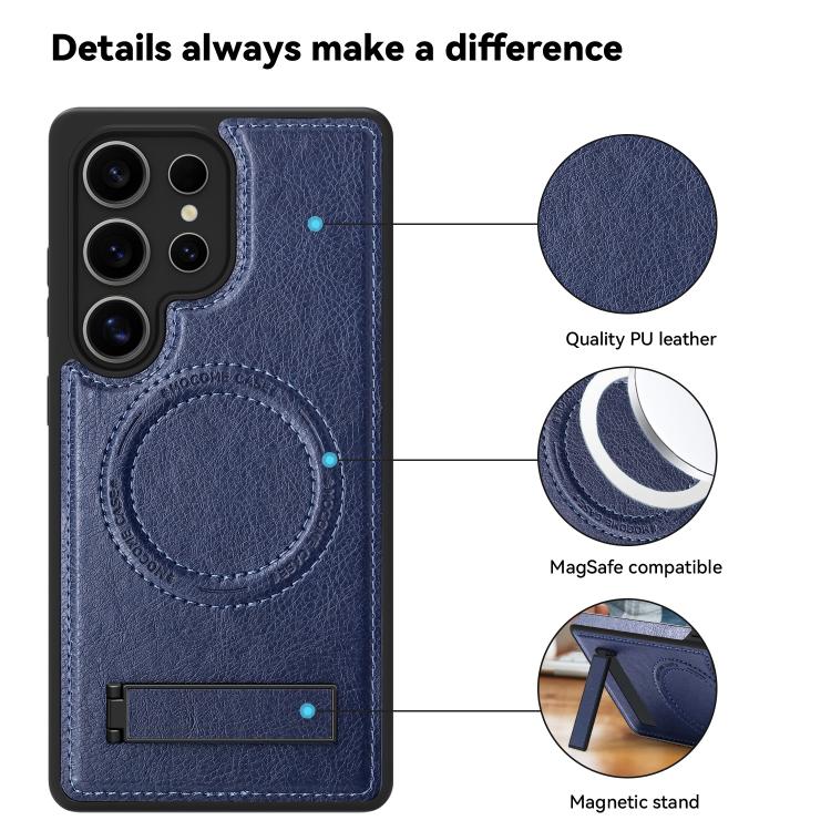 For Samsung Galaxy S24 Ultra 5G Multi-function Holder MagSafe PU Phone Case