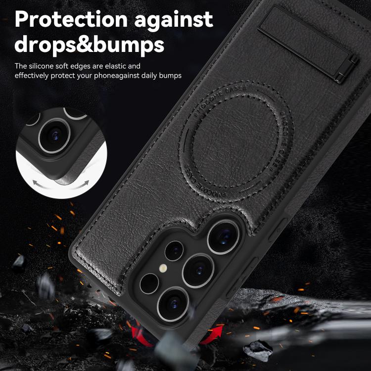 For Samsung Galaxy S24 Ultra 5G Multi-function Holder MagSafe PU Phone Case